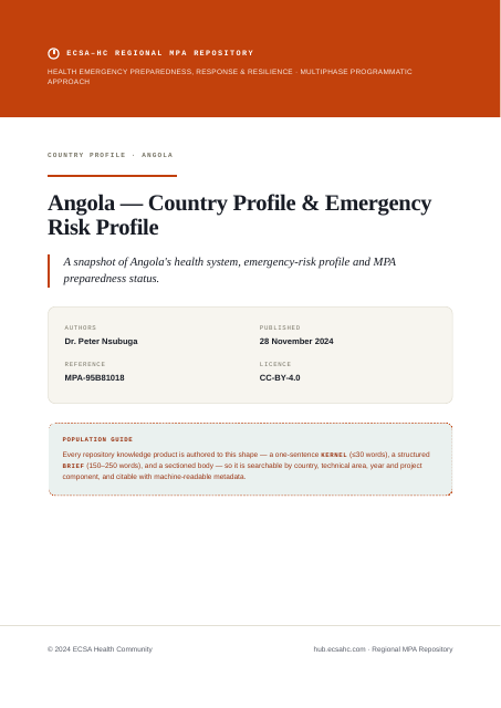 Thumbnail for Angola — Country Profile & Emergency Risk Profile