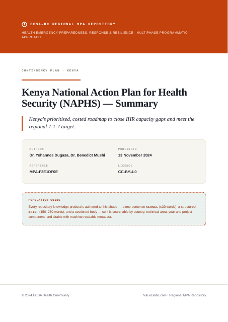 Thumbnail for Kenya National Action Plan for Health Security (NAPHS) — Summary
