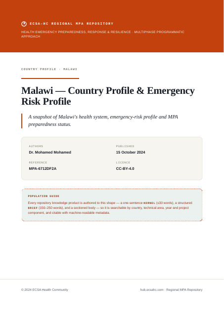 Thumbnail for Malawi — Country Profile & Emergency Risk Profile